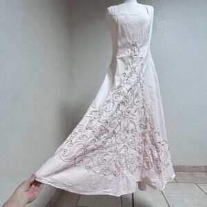Embroidered Whimsy Fairy Cotton Maxi Dress Romantic Cottage Bridal Renfaire M